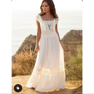 Joyfolie Dawn Lace Smocked Maxi Sundress Vanilla S
